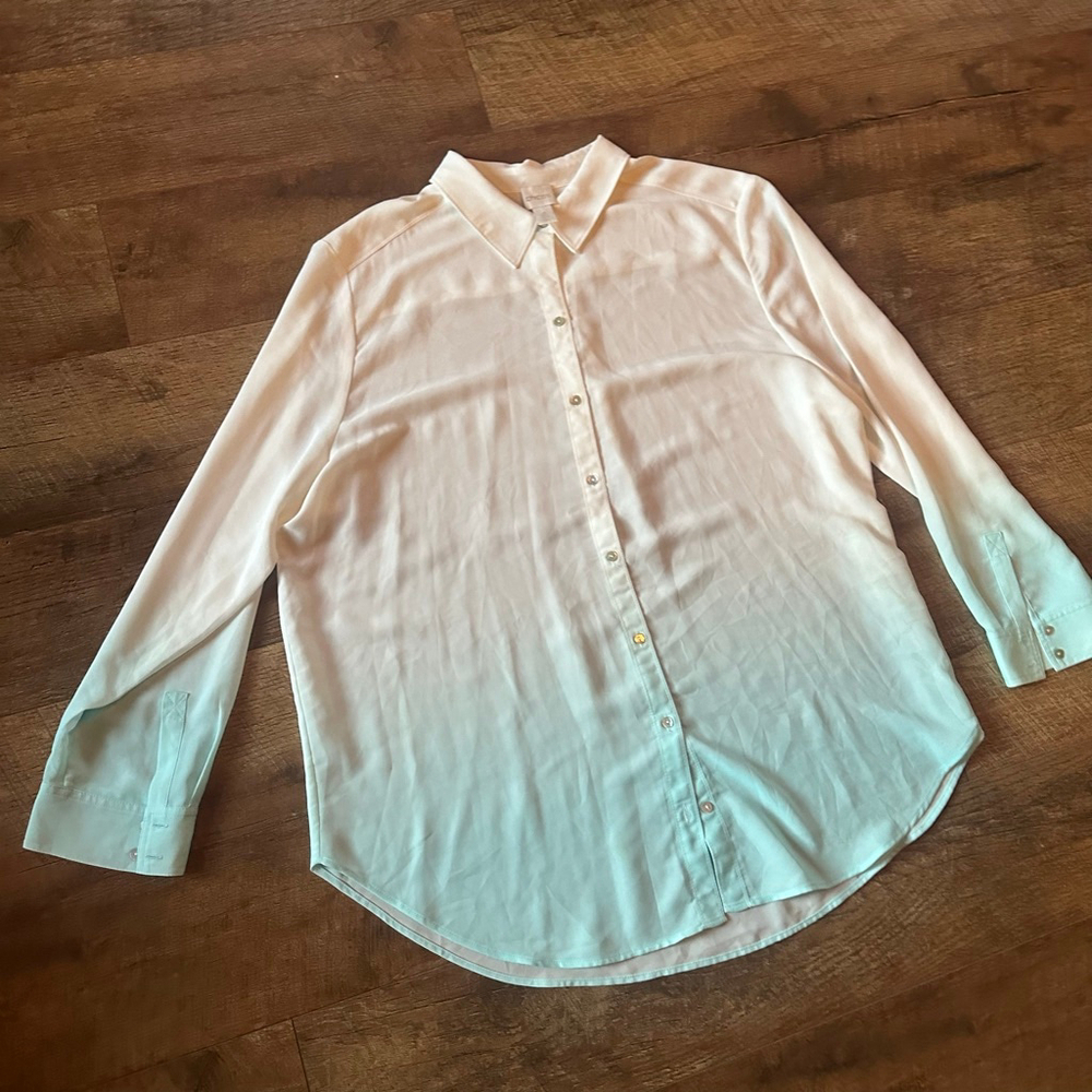 Women's Chico's White & Light Blue Ombre Button Down Shirt Size 4